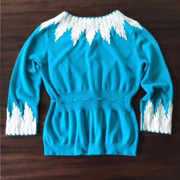 Anthropologie Blue Cardigan with White Accents - Picture 2 of 4
